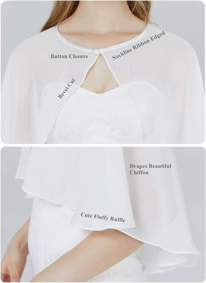 BEAUTELICATE Chiffon Stola Damen Festlich Chiffon Schal Cape Bolero Strickjacke für Hochzeit Braut A