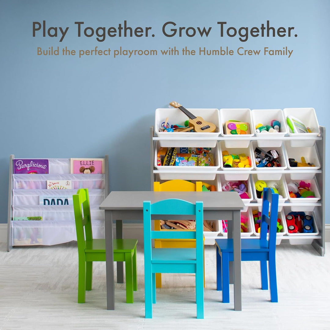 Humble Crew bunter Holztisch für Kinder, Grau/Blau/Grün/Gelb! Mit 4 Stühlen, ideal für Kinderzimmer.