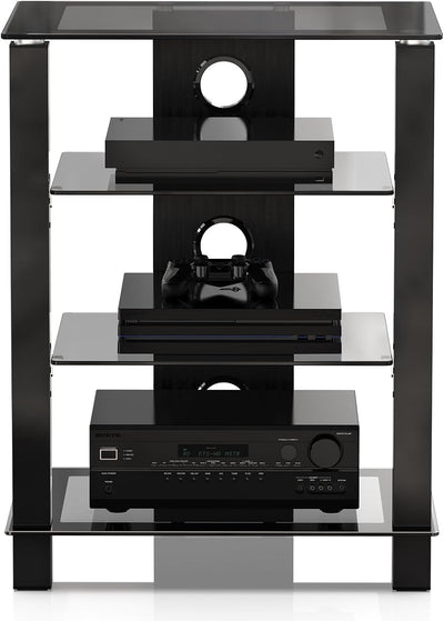 FITUEYES TV Rack HiFi Regal Audio Schrank Glas und Alu Höhenverstellbares Regal AS406003GB