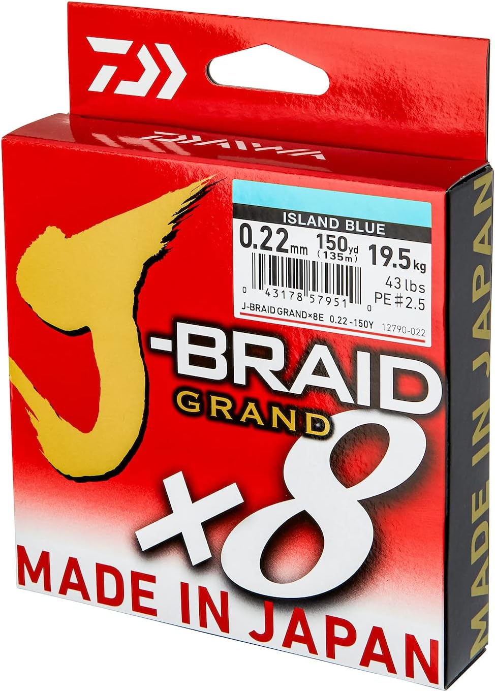 Daiwa J-Braid Grand x8E, 270m, Blau, Geflochtene Angelschnur 270m/0.22mm, 270m/0.22mm