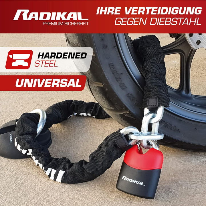 Radikal RK4170 Padlock and reinforced steel chain ø10, 170 cm with anti-theft protected arch Motorcy