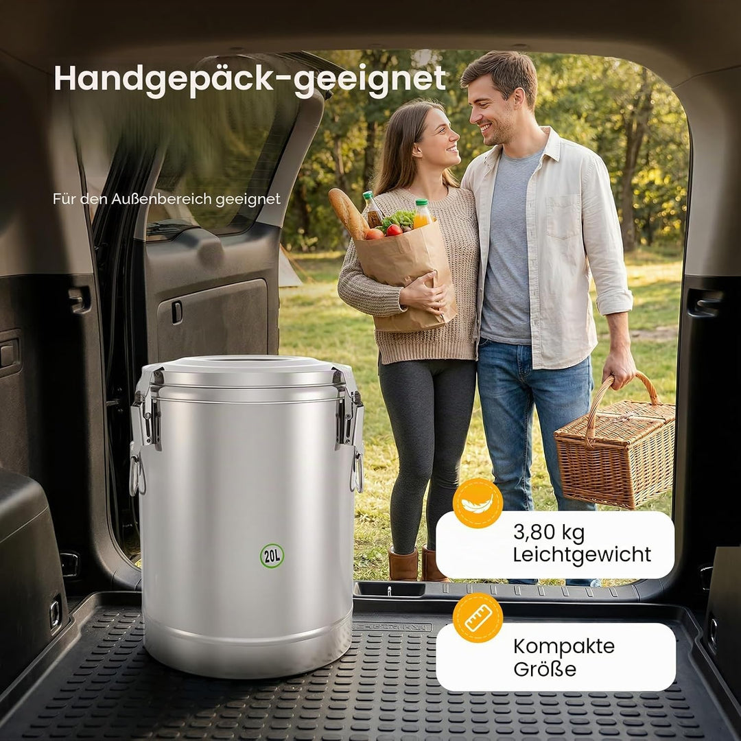 Transport Thermobehälter für Essen, 10/20/30L Gastro Warmhaltebehälter Isolierter Edelstahl Thermobo