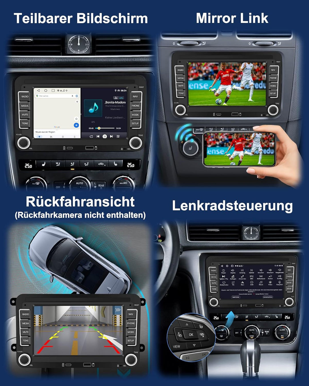 Ledio Bluetooth Autoradio mit Bildschirm für VW Golf 5 6 T5 Polo 6r Caddy Passat Touran Seat, Auto R