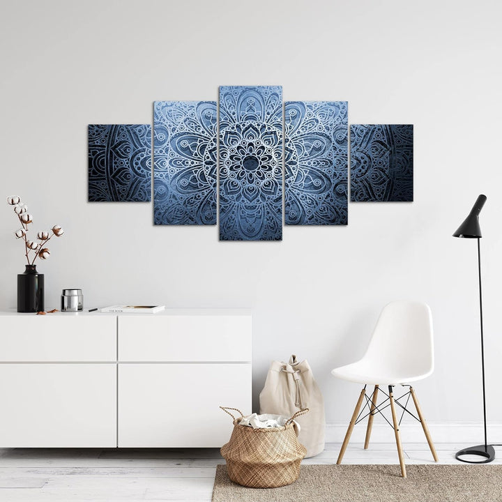 Runa Art - Bilder Mandala 200 x 100 cm 5 Teilig XXL Wanddekoration Design Blau Grau 101251b 200 x 10