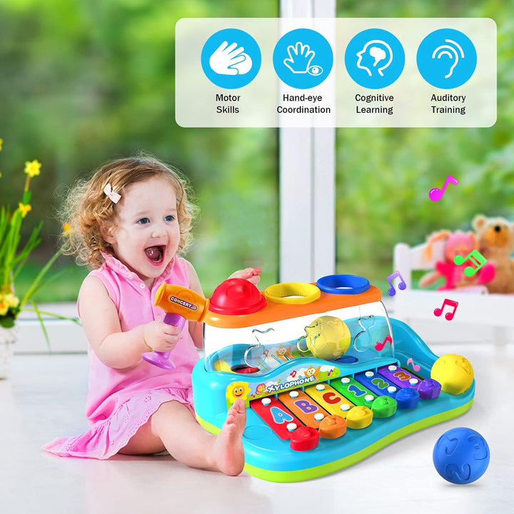 Yerloa Xylophon mit Hammerspiel Spielzeug , Baby Musikspielzeug ab 1 Jahr, Musikinstrument Keyboard