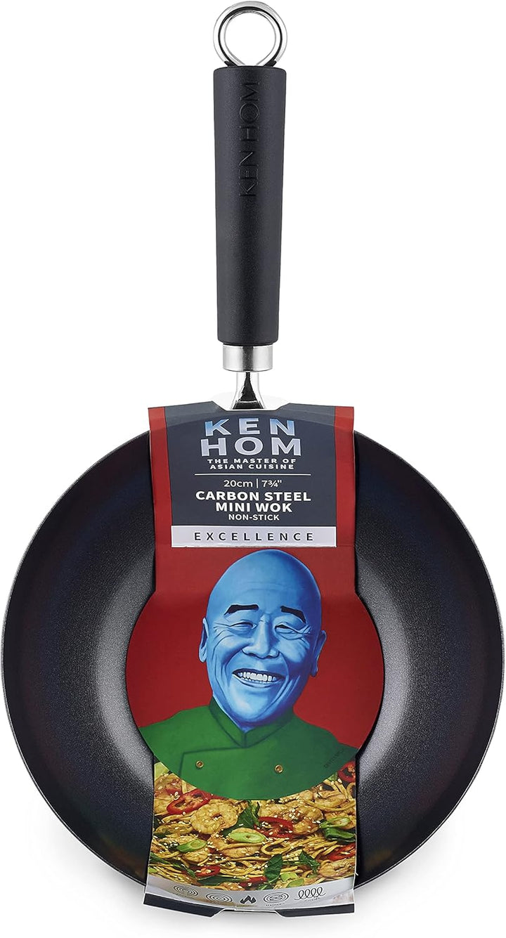 Ken Hom 20cm Carbonstahl Mini Wokpfanne Induktion mit Antihaftbeschichtung, Excellence, Hitzebeständ