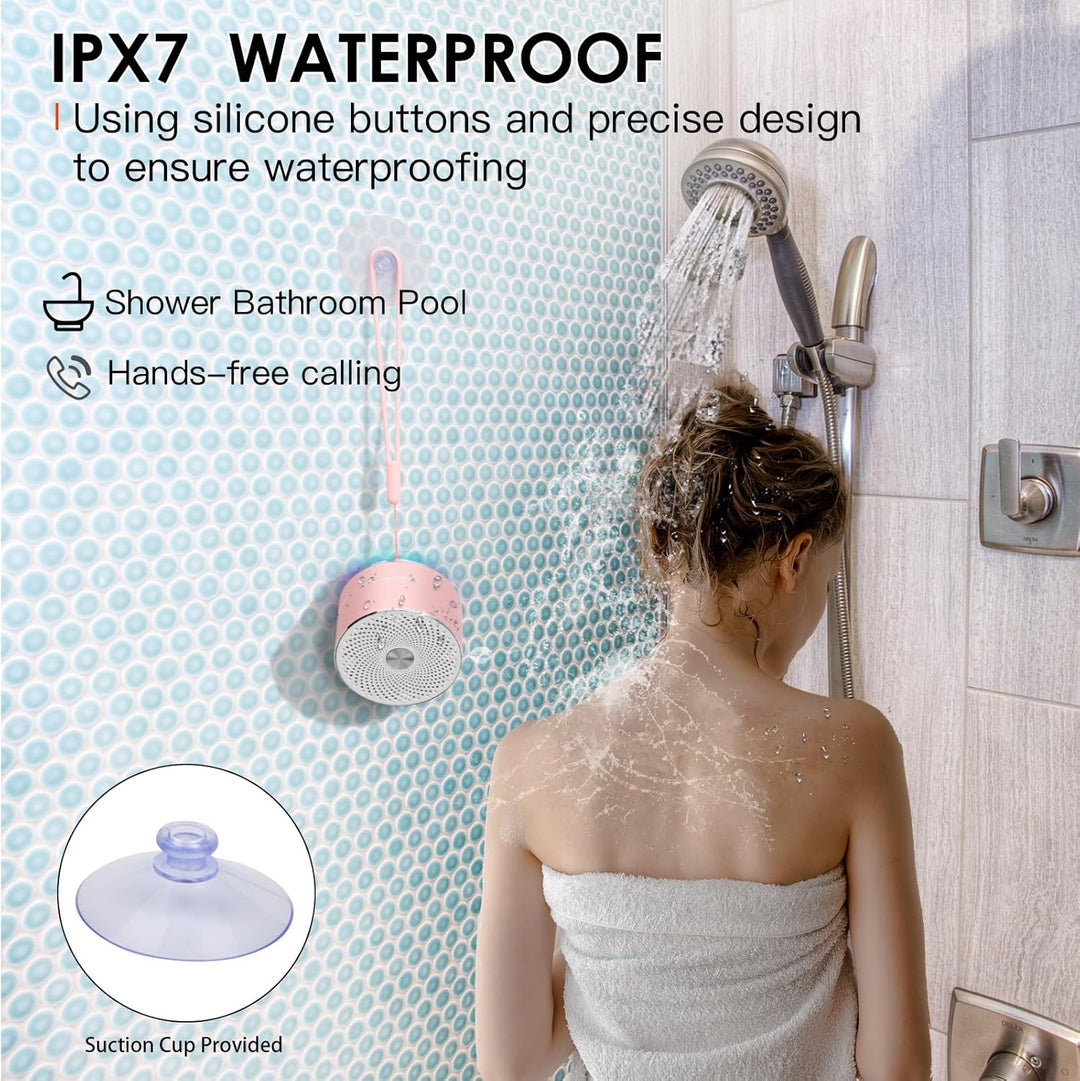 XLeader Dusche Lautsprecher, Rosa Mini Bluetooth Lautsprecher, IPX7 Wasserdicht, 5W Klar Sound&Reich