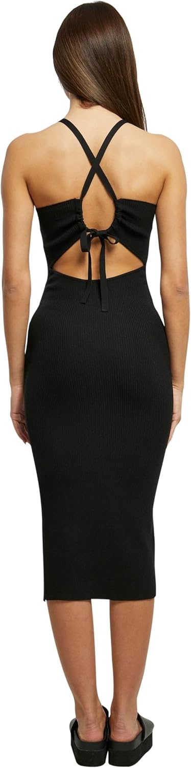 Urban Classics Damen Ladies Midi Rib Knit Crossed Back Dress L Schwarz, L Schwarz