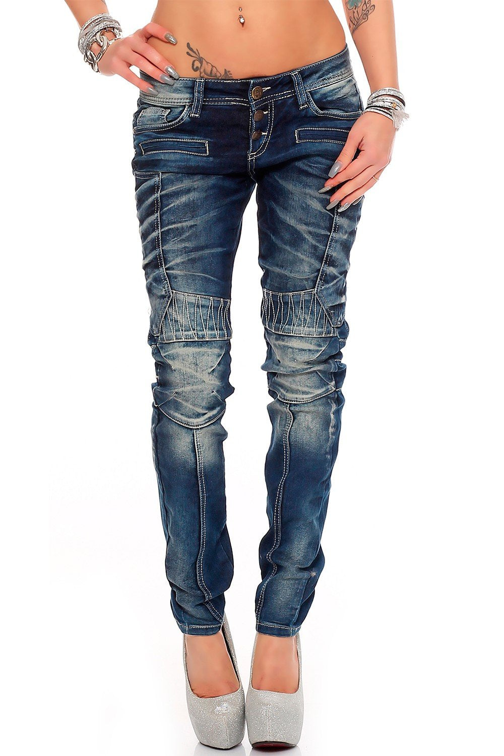 Cipo &amp; Baxx Sexy Damen Jeans Hose Hüftjeans Skinny Slim Fit Stretch Röhre Design 28W / 34L Blau - 27