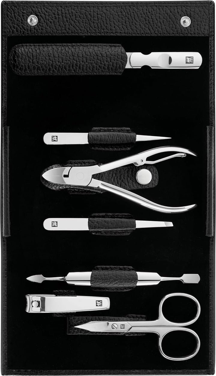 ZWILLING Maniküre und Pediküre Set, Reise Etui Set, Nagelpflege, Leder, 7-teilig, Schwarz Schwarz Si