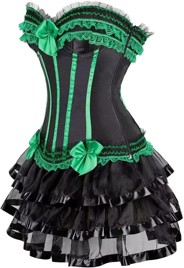 Corsagenkleid Corsage Bustier sexy Streifen Spitze Kleider Korsett Gothic Rock Damen Dress Burlesque