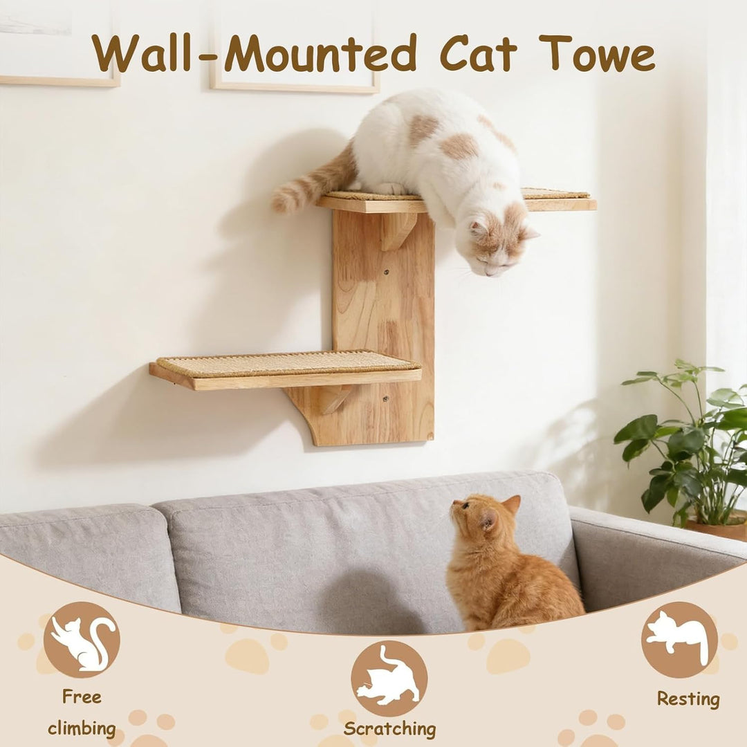 Kletterwand Katze, Katzen Wandelemente, Katzentreppe Wand mit 2 Plattformen und Sisalmatten, Kratzba