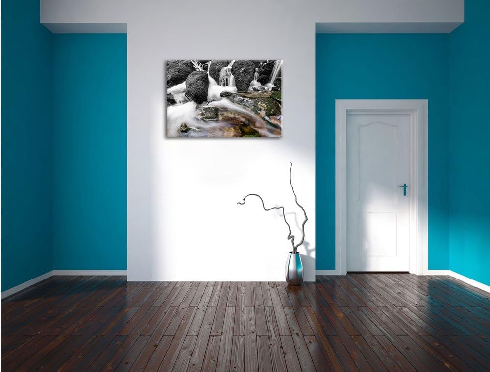 Pixxprint Gertelbach im Schwarzwald B&W Detail, Format: 100x70 auf Leinwand, 100x70