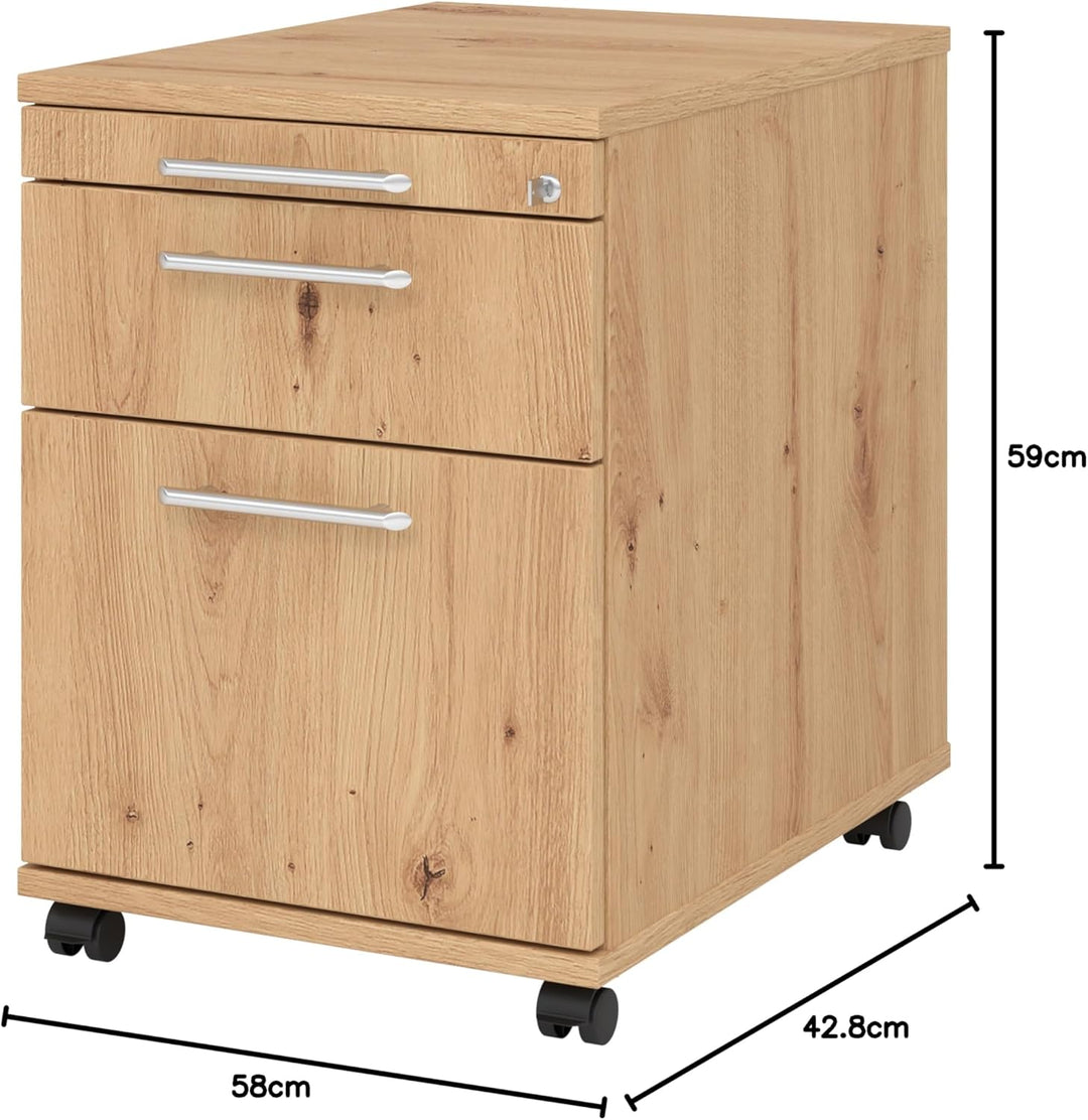bümö Rollcontainer mit Hängeregistratur, Container abschliessbar aus Holz in Asteiche - Rollwagen fü