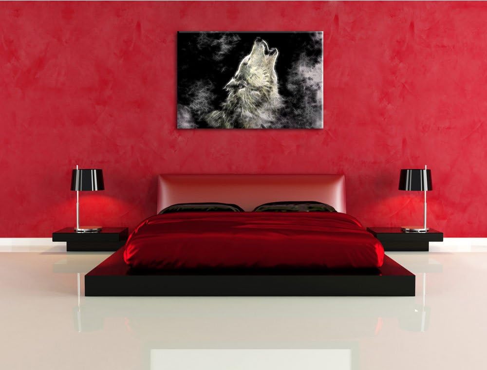 Dark Heulender Wolf Kunst Deluxe Format: 100x70 cm auf Leinwand, XXL riesige Bilder fertig gerahmt m