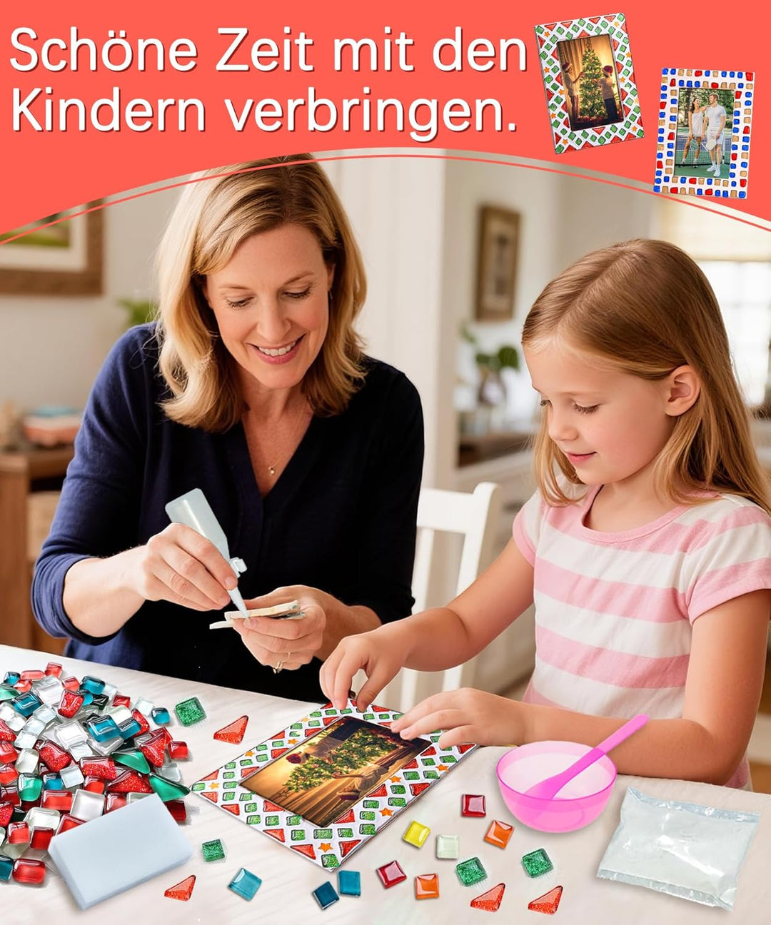 Finsink Mosaik Bastelset Kinder 2 Set bilderrahmen mosaik basteln 20x15cm DIY Holz Mosaik bastelset