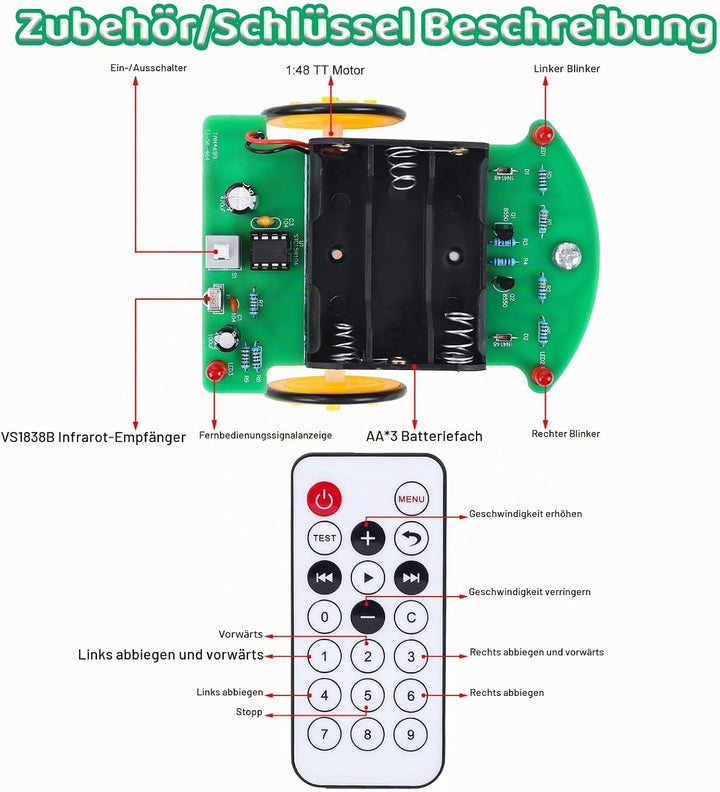 Praxis Löten Lernen Ferngesteuertes Auto Kit, Anfänger DIY 2WD Smart Robot Car Bausatz Elektronische