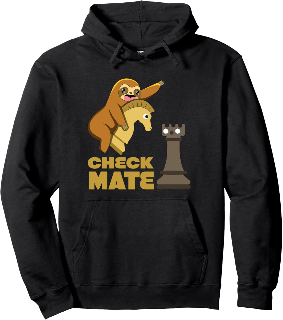 Funny Chess Sloth Attacking With Knight King Checkmate Pullover Hoodie