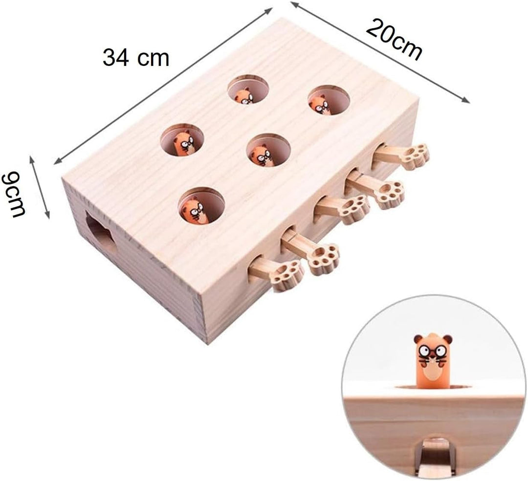 Interaktives Katzenspielzeug, Holz, Spielzeug, Maulwurf Maus, Puzzle Box mit süssen Cartoon Spielzeu
