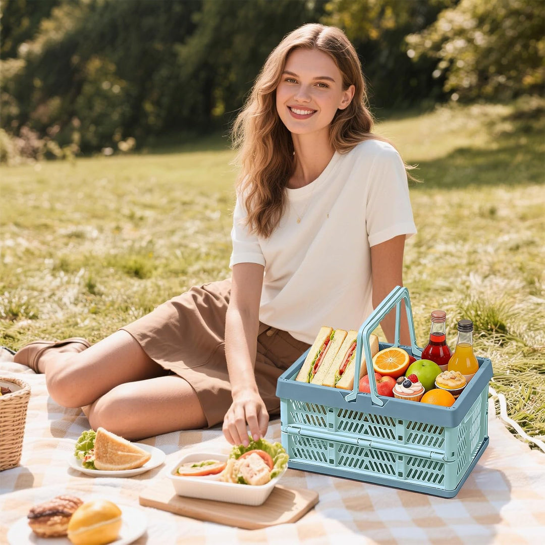 Klappkorb Faltbar, 2er Set Klappbox Klein mit Henkel 19 L Blau, Multifunktionaler Aufbewahrungskorb