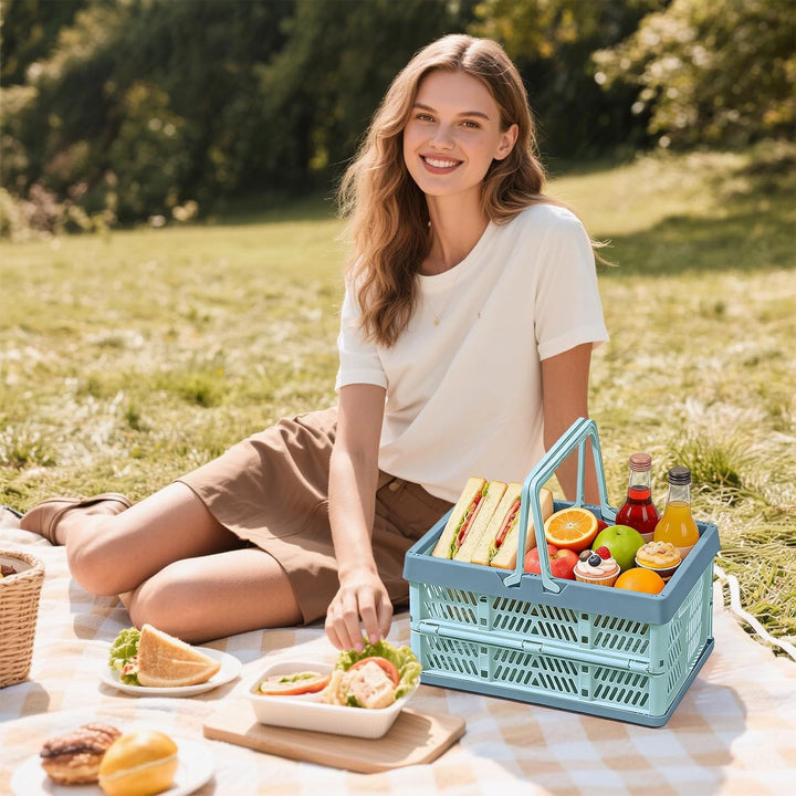 Klappkorb Faltbar, 2er Set Klappbox Klein mit Henkel 19 L Blau, Multifunktionaler Aufbewahrungskorb