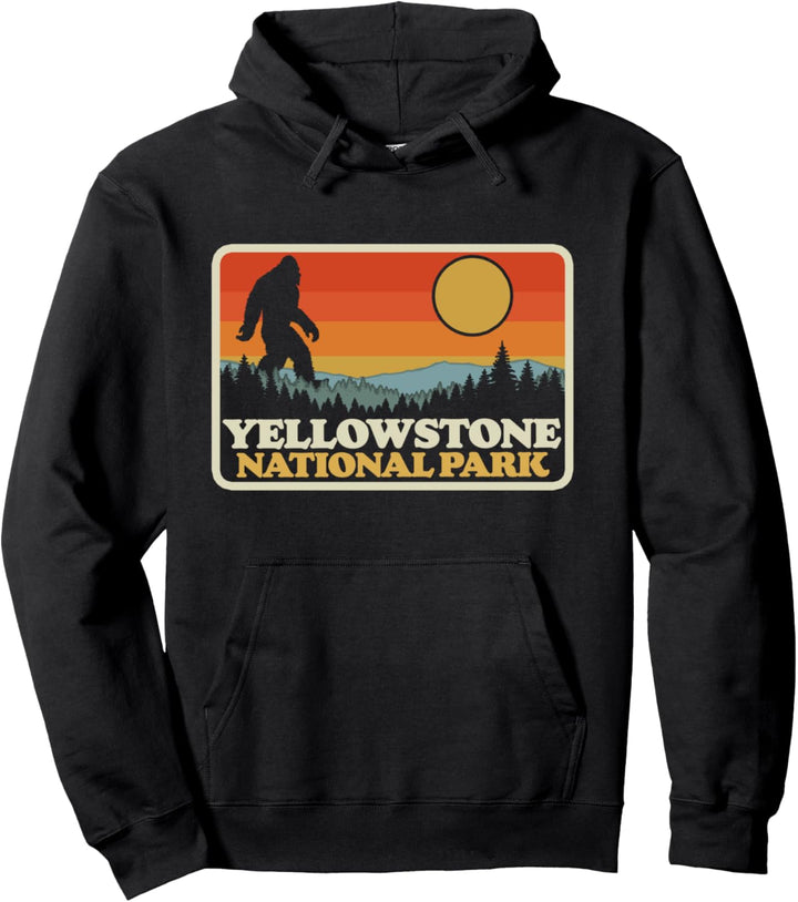 Vintage Yellowstone National Park Bigfoot Sunset Hiking Pullover Hoodie