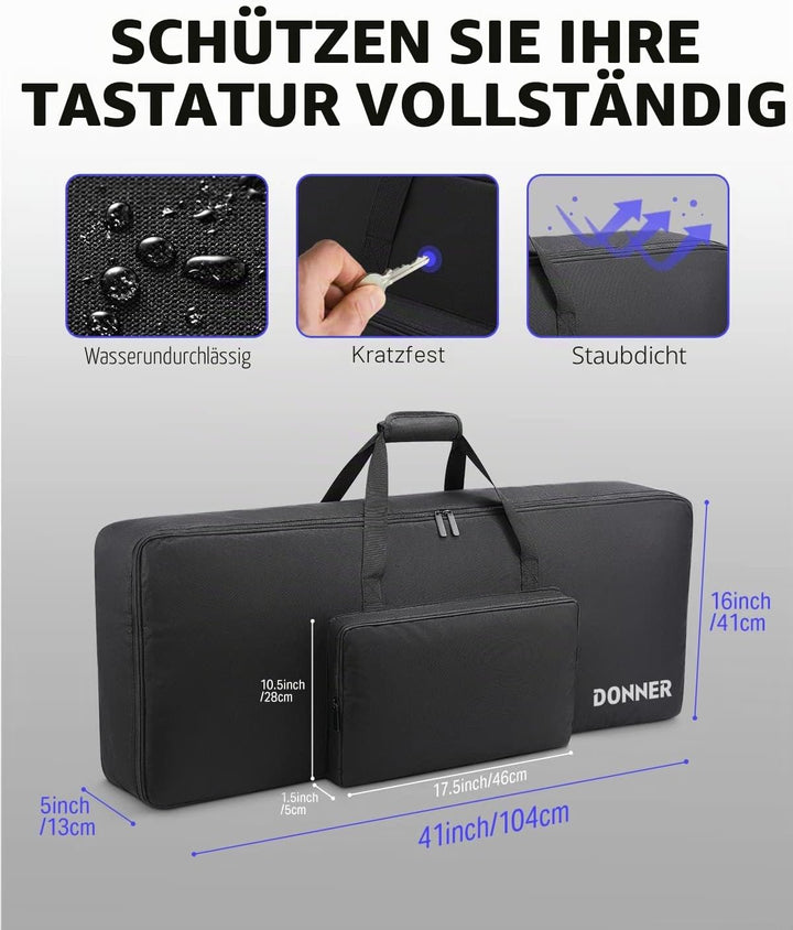 Donner Keyboardtasche 61 Tasten, 104 x 41 x 13 cm wasserdichte Keyboard Tasche 10 mm Dicke Polsterun