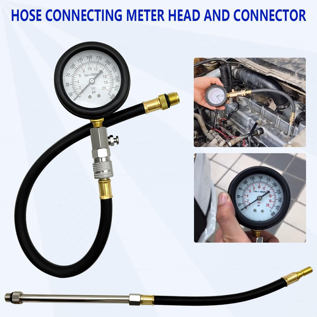 ZKTOOL 11 Stück Auto Kompressionstester-Satz für Benzinmotor 0-300 PSI / 0-20 Bar, Kfz Benzin Motor