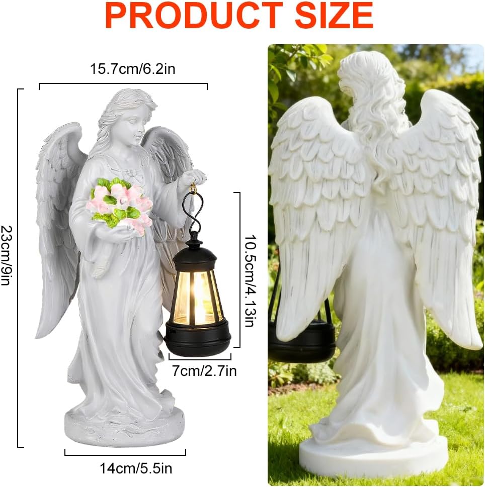 Grabschmuck Wetterfest, Solar Engel Gartenstatuen, Grabengel mit Led Solarleuchten, Geeignet für Zim