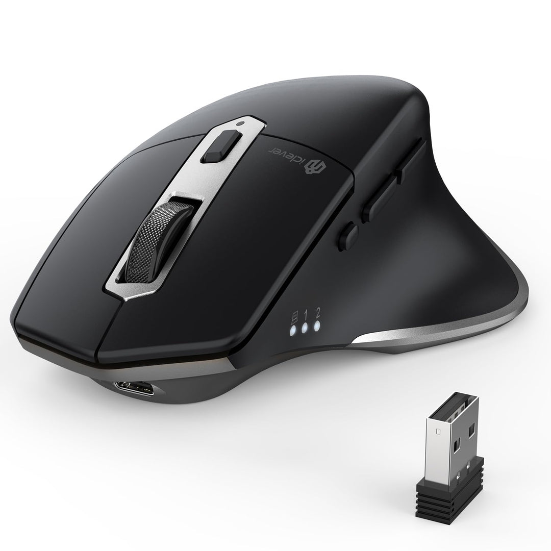 iClever Kabellose Bluetooth Maus, wiederaufladbare Bluetooth-Funkmaus, Ergonomische Maus kabellos fü