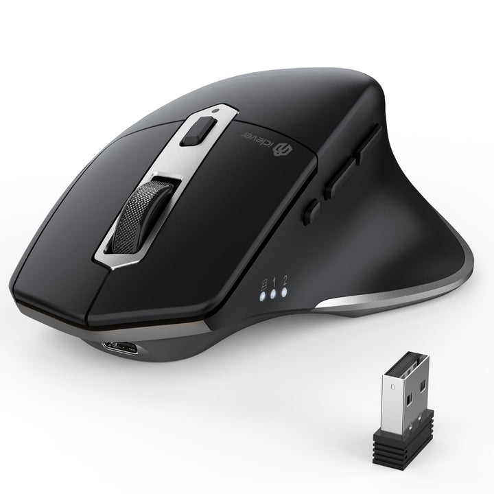 iClever Kabellose Bluetooth Maus, wiederaufladbare Bluetooth-Funkmaus, Ergonomische Maus kabellos fü