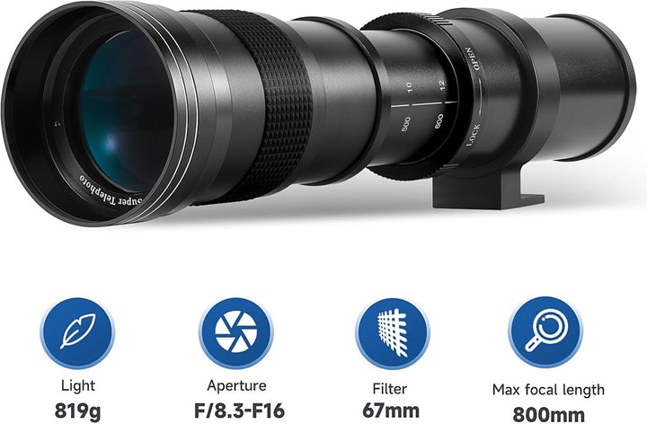 JINTU 420–800mm MF Teleobjektiv Kamera Zoomobjektiv F8.3 für Nikon SLR Kameras D780 D5600 D5500 D540