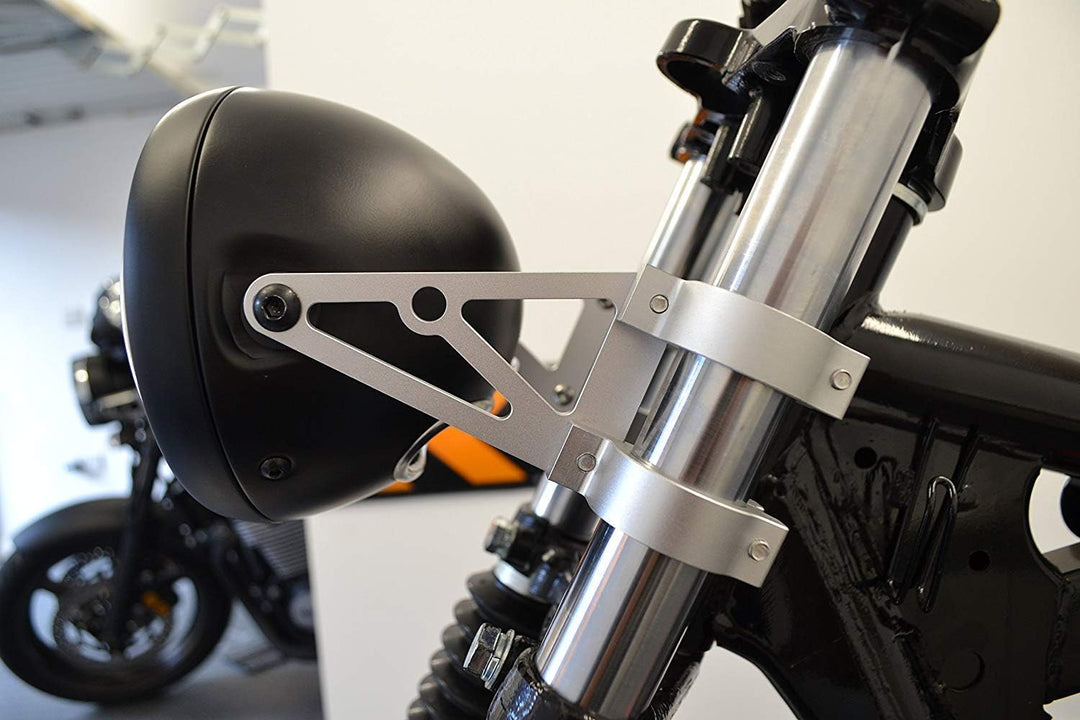 Paar 48-49mm Motorrad Scheinwerfer-Halter - Gabel Montiert - CNC Alu Gebürstet Hochwertig
