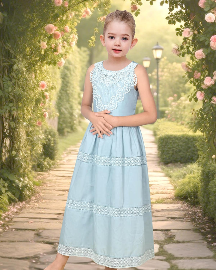 Sunny Fashion Mädchen Kleid Blume Schnüren Saum Hochzeit Erstkommunion Gr. 110-158 116 Blaue Spitze,