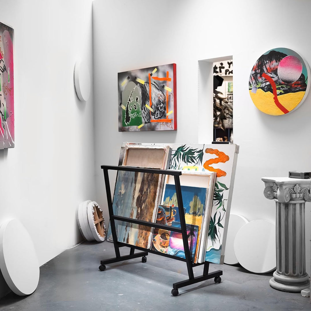 MEEDEN Kunstdruckregal - Trockengestell mit Rollcastern - Metallregal zur Präsentation von Kunstwerk