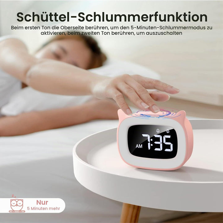 mizikuu Wecker Digital Kinder, mit Licht, Dual-Wecker, LED-Nachtlicht mädchen, Funkuhr mit Snooze Fu