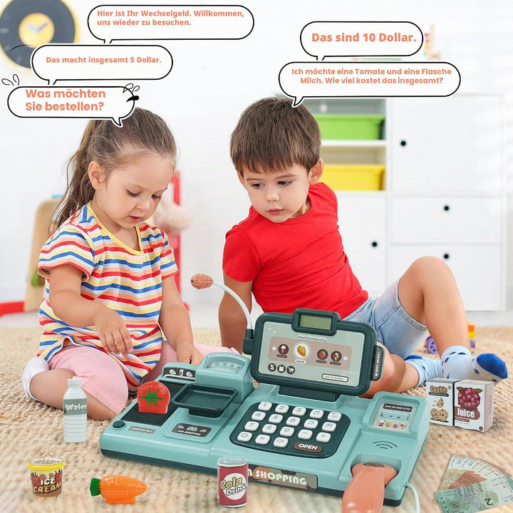 Kinder Kasse Spielzeug Supermarkt Registrierkasse mit Scanner, Sound, Essen, Kreditkarten-Geschenk,