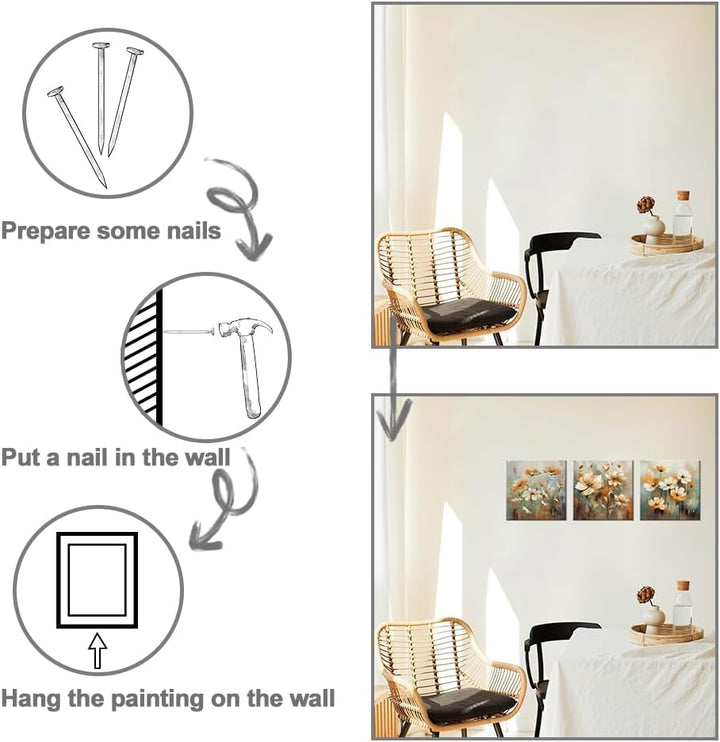 Piy Painting 3Teilig Abstrakt Floral Wandbilder Wohnzimmer Wildblumen Pflanzen Leinwand Bilder Schme