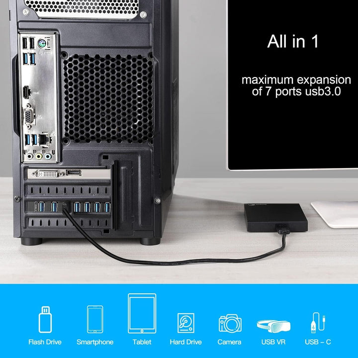 FARBOKO USB PCIe Karte 7-Port, PCIe USB 3.0 5Gbps Erweiterungskarte USB 3.2 (USB 3.1) Gen1 Interner