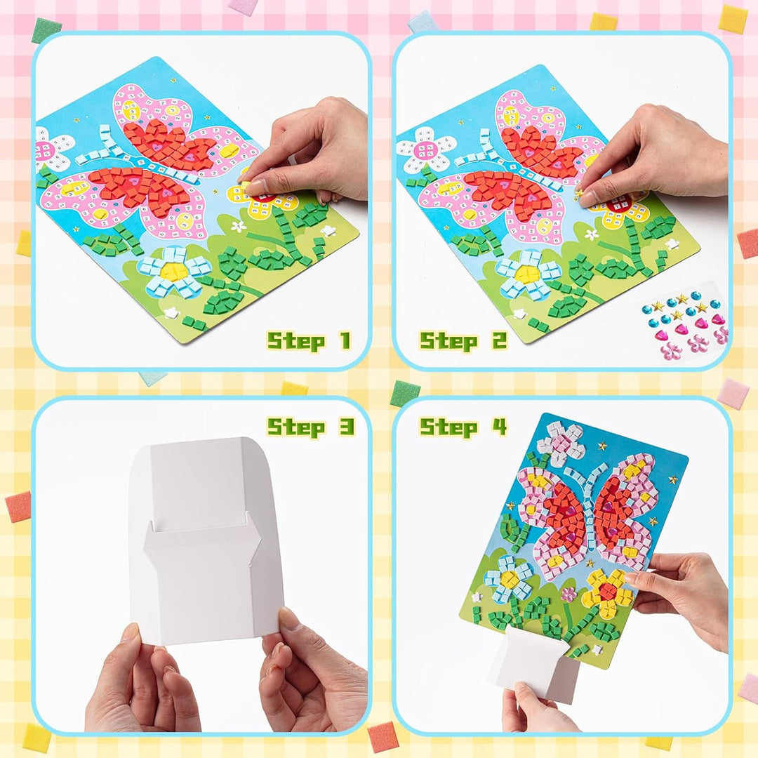 Tenare 6 Stück Frühling Mosaik Bastelset für Kinder Mosaik Aufkleber Set Mosaik Klebebilder für Mädc
