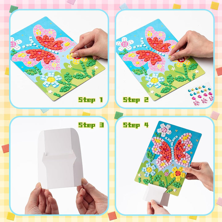Tenare 6 Stück Frühling Mosaik Bastelset für Kinder Mosaik Aufkleber Set Mosaik Klebebilder für Mädc