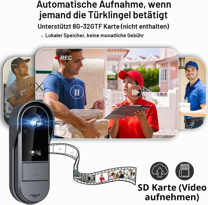 TKMARS Drahtlose Türklingel mit Kamera IP65 1080P Visiophone 170° Weitwinkel 4,3" IPS Display Nachts