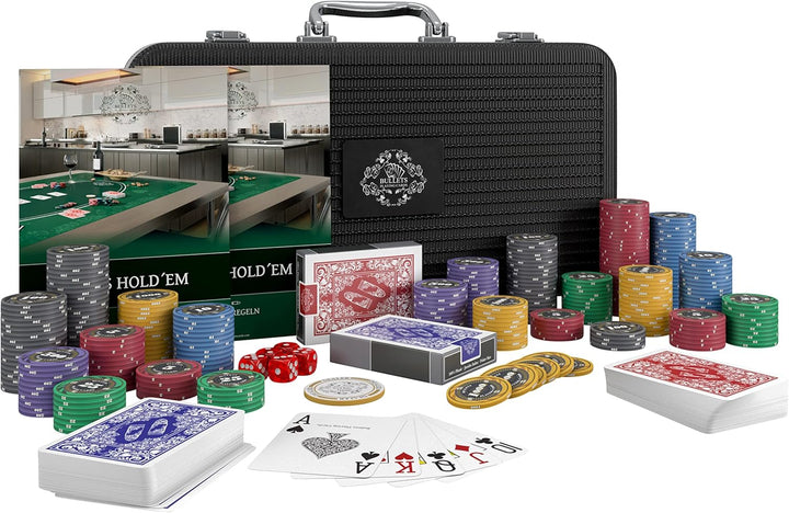 Bullets Playing Cards | Pokerkoffer „Silvio“ mit 300 Keramik Pokerchips 10g | Pokerset mit Karten, W
