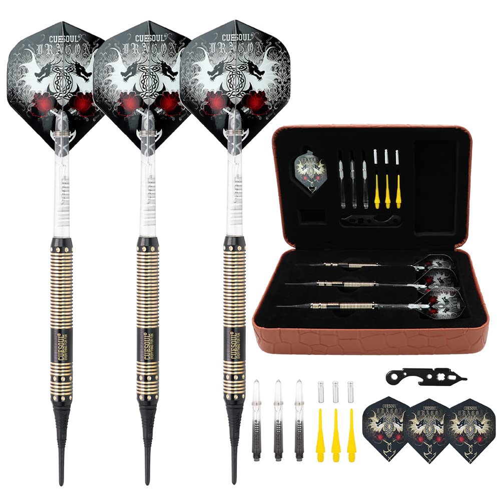 CUESOUL 16 Grams Deluxe Soft Tip Darts Set with Luxury Case（Dragon Series） JL-STL-B1102+D602, JL-STL