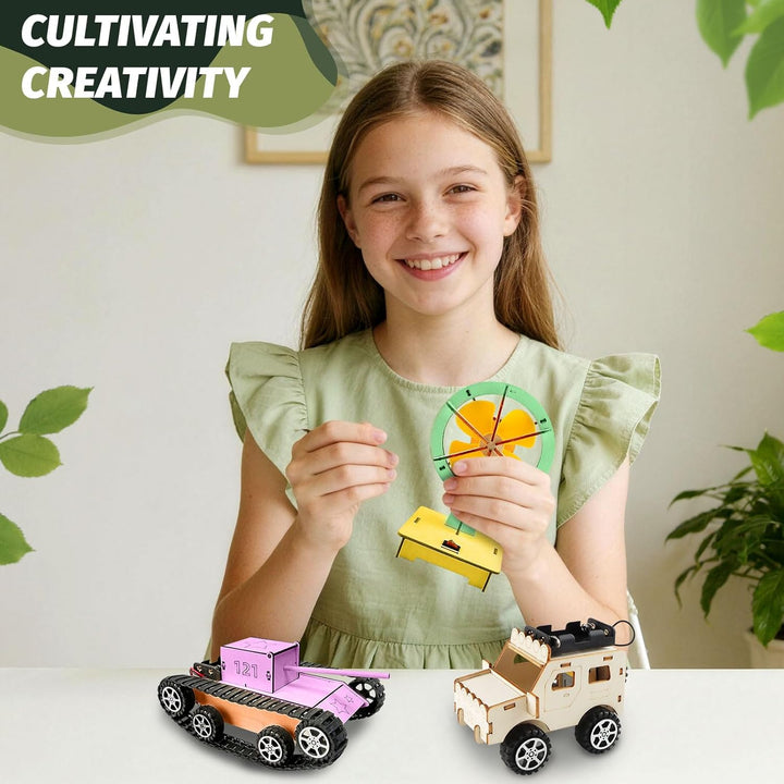 4 Stück Experimente für Kinder, Elektronik Baukasten DIY STEM Spielzeug, Holz Wissenschaft Bausatz S