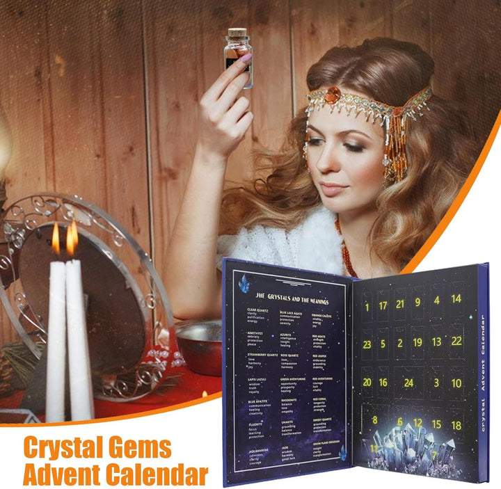 Kristall Adventskalender 2024, 2er-Pack Natürlichem Kristallschmuck Weihnachts Countdown Kalender, H