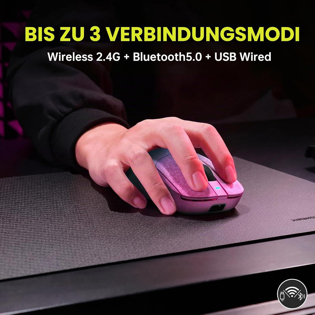 A.JAZZ AJ199 Carbonfaser-Gaming-Maus, Kabellos 2,4G/BT/USB-C Tri-Mode, Ultraleicht 55g, Optischer Pi