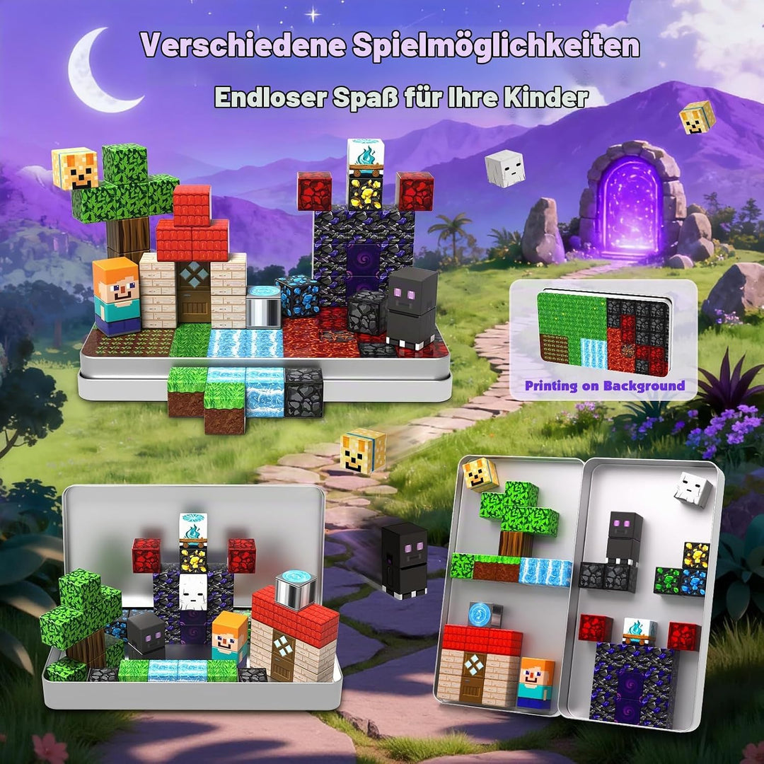 Magnetische Bausteine 45 Teile Reiseset - Tragbarer Eisern Koffer für Magische Waldabenteuer unterwe