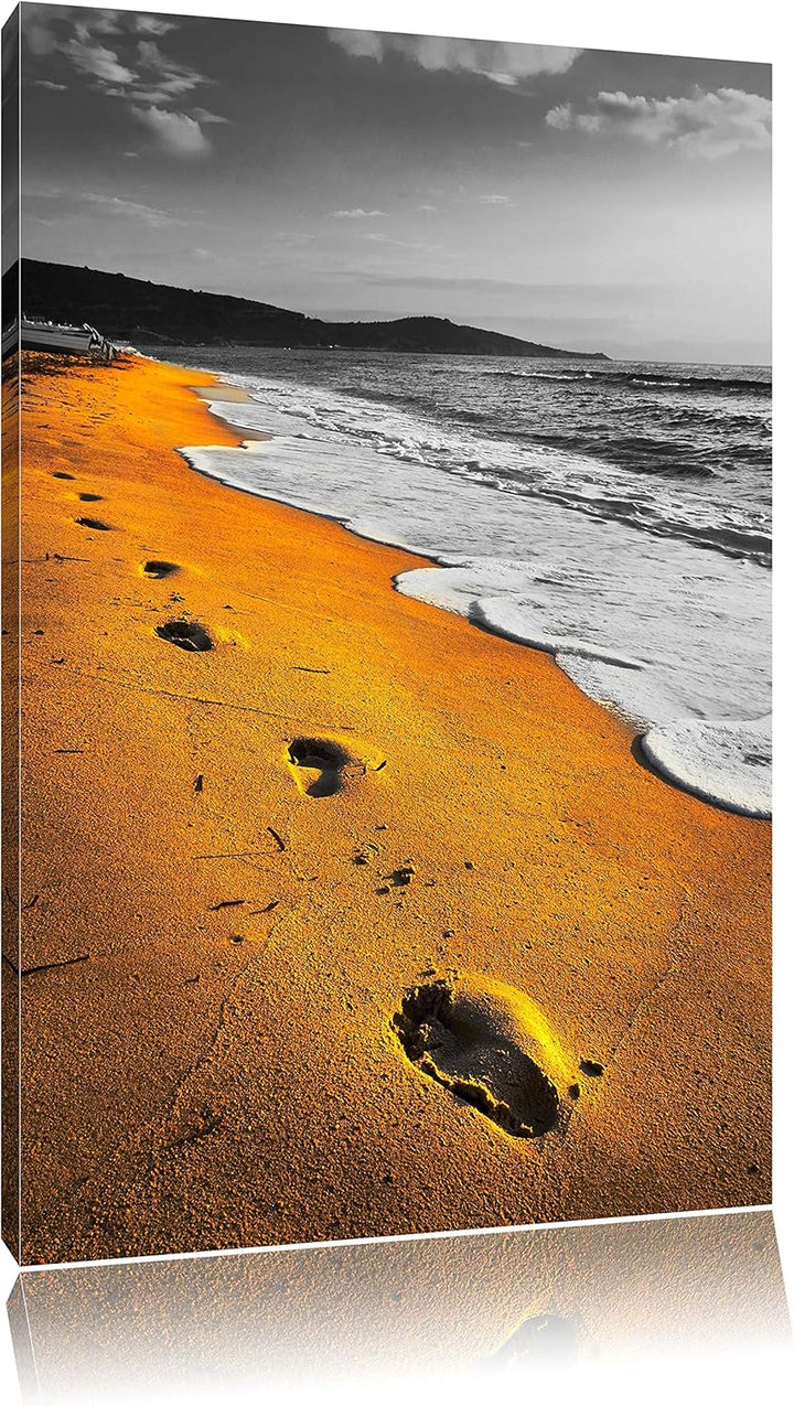 Spuren Im Sand am weiten Meer schwarz/weiss Format: 100x70 auf Leinwand, XXL riesige Bilder fertig g