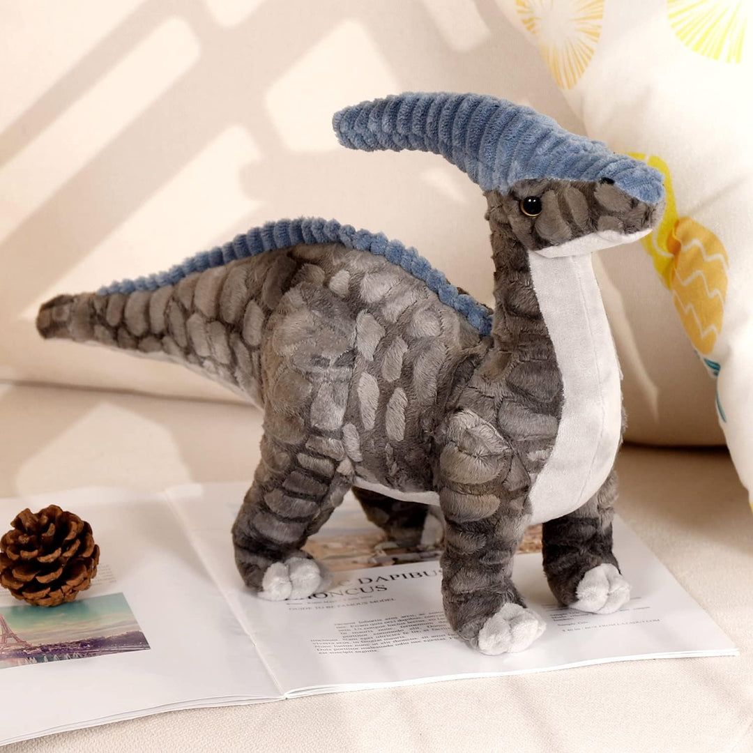 Dinosaurier-Plüschtier, 40,6 cm, Parasaurolophus-Stofftier-Überwurf, Plüschkissen, weich, grau, flau